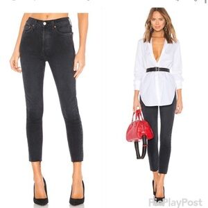 Re/Done black washed out denim button fly raw hem jeans